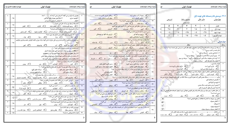 سوال علوم نوبت دوم هفتم