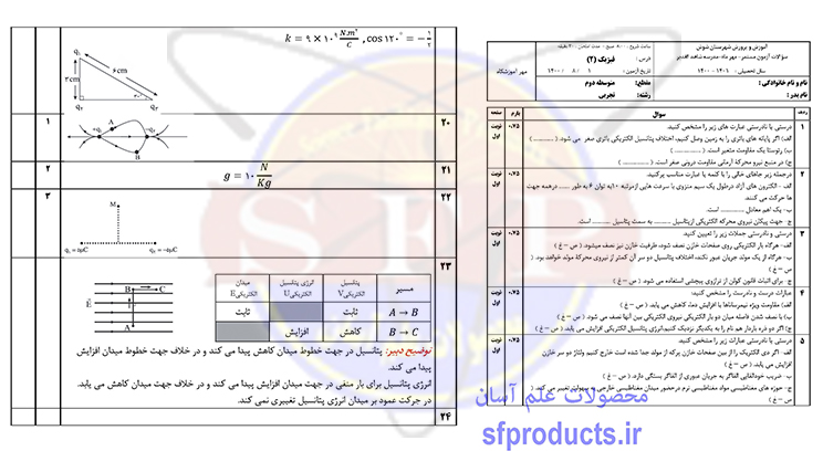 نمونه سوالات فیزیک یازدهم تجربی